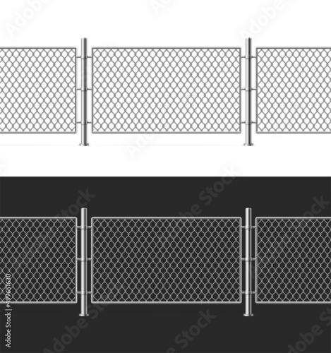 Realistic Detailed 3d Metal Fence Wire Mesh Set. Vector