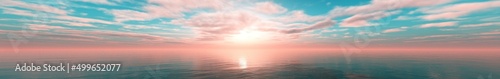 Fotografiet Sea sunset, ocean sunrise, sun over water surface, 3d rendering