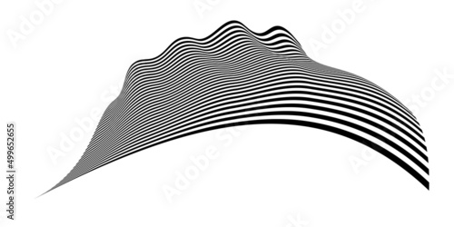 Waving flag as a brush stroke with zebra texture. Vest striped with fabric Black and white stripes curved in a bizarre way with waves curving along the trajectory