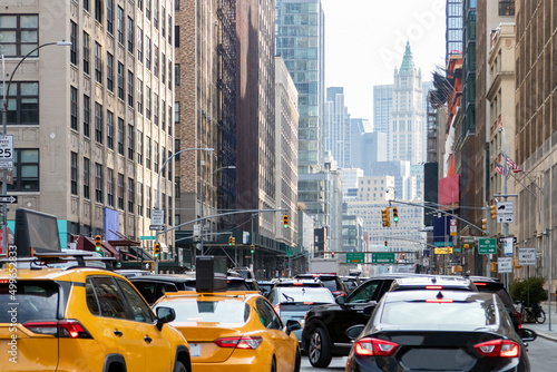 Rush hour traffic jam of cars on Varick Street driving towards the Holland Tunnel in New York City © deberarr