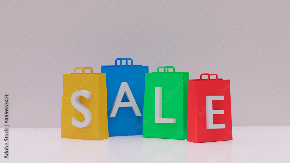 3d illustration, shopping bags, word sale, 3d rendering