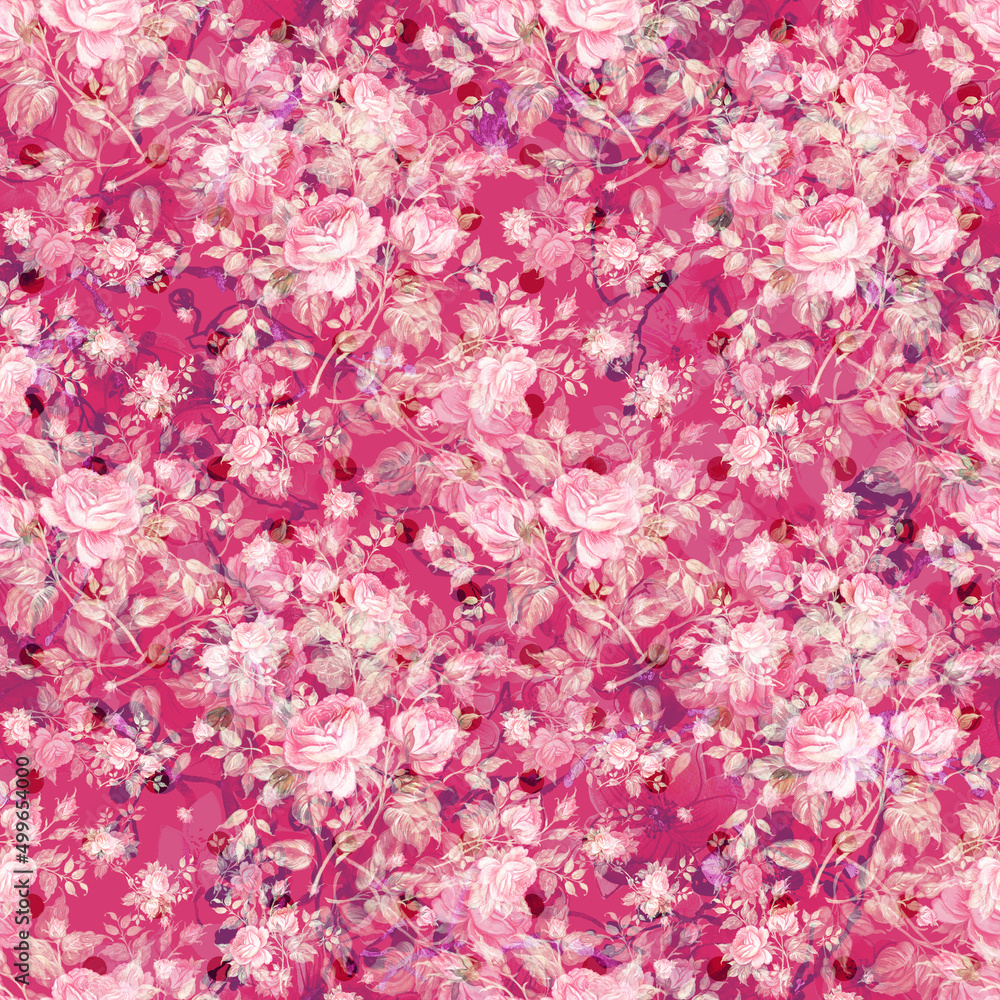 Floral abstract print beautiful drawn roses Floral abstract print beautiful drawn roses
