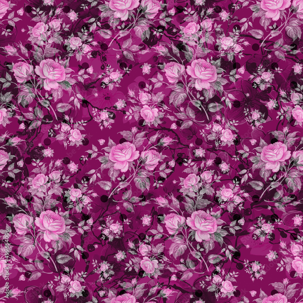 Floral abstract print beautiful drawn roses Floral abstract print beautiful drawn roses