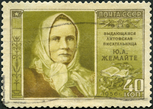USSR - 1956: shows Zemaite Julija Beniuseviciute Zymantiene  (1845-1921), writer, 1956