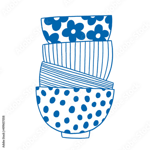 Traditional Japanese ceramic plates, vector illustration