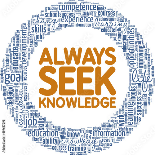 Always Seek Knowledge conceptual vector illustration word cloud isolated on white background.