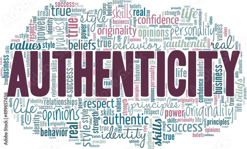 Authenticity conceptual vector illustration word cloud isolated on white background.