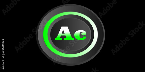 3d illuminated push button with text in it. 3d button isolated on black background.