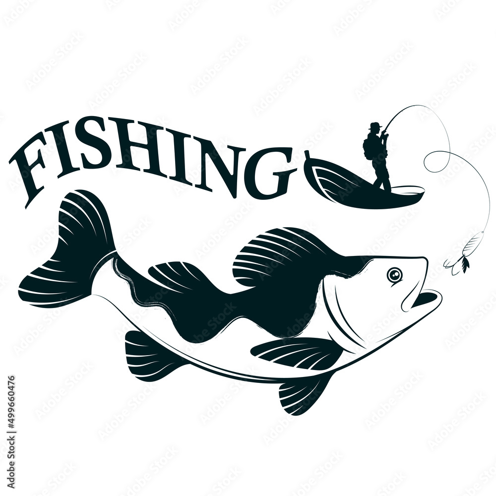 Fisherman in a boat with a fishing rod. Big fish catch silhouette Stock  Vector