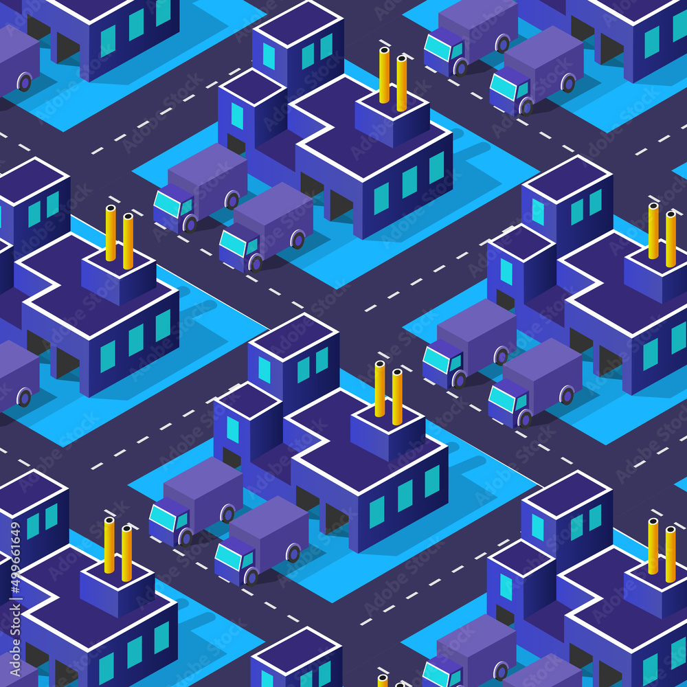 City industrial factories warehouses Isometric 3D illustration