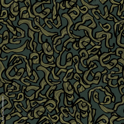 Seamless pattern with camouflage. Hand drawn vector illustration, flat color design.