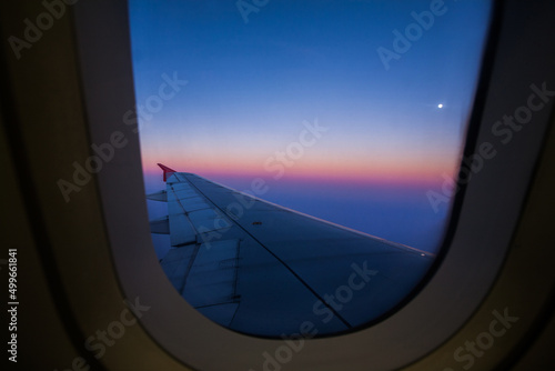Sunset sky view from airplane window