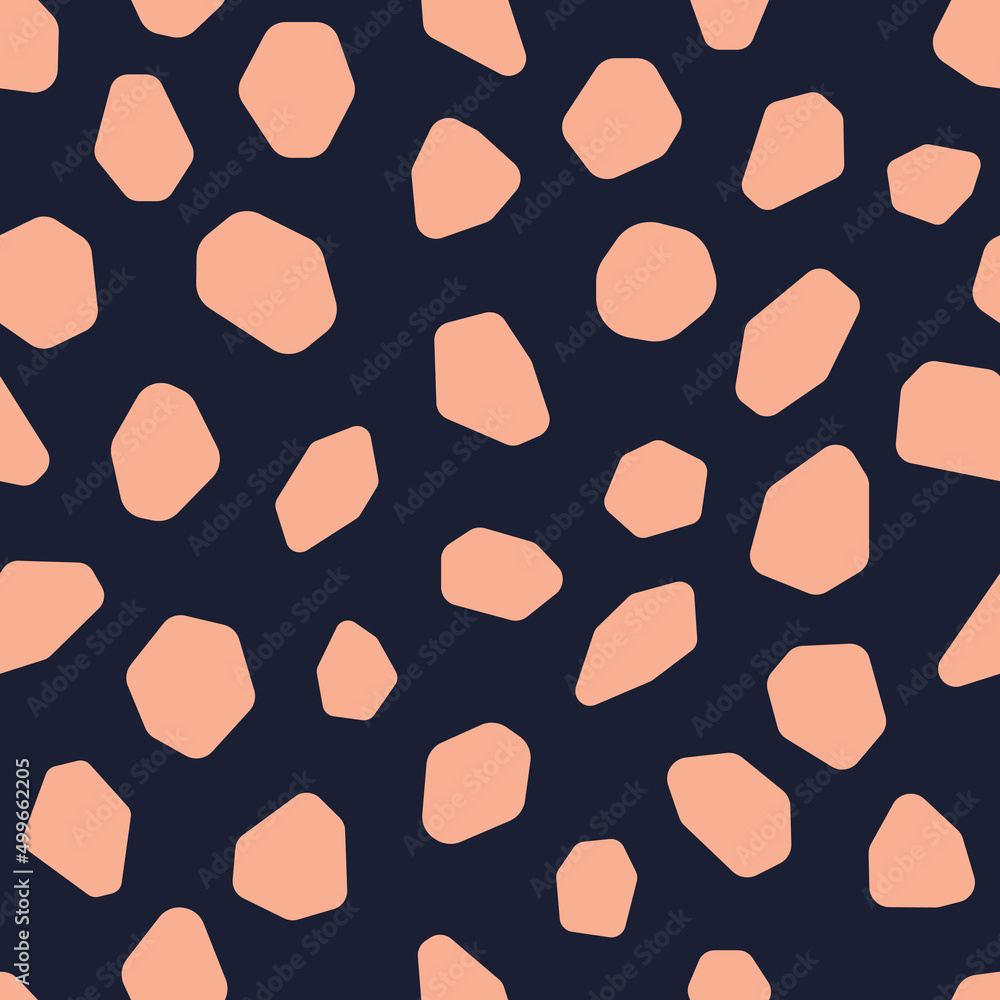 Vector seamless pattern. Modern abstract background in dark blue and coral colors. Trendy print for textile, fabric, home decor