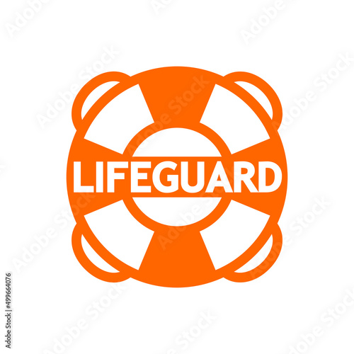 Logotipo salvamento. Icono plano silueta de anillo salvavidas con texto Lifeguard en color anaranjado