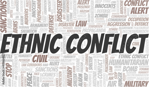 Ethnic Conflict word cloud. Vector made with the text only.
