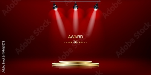 Illuminated stage podium with red carpet for award ceremony vector illustration