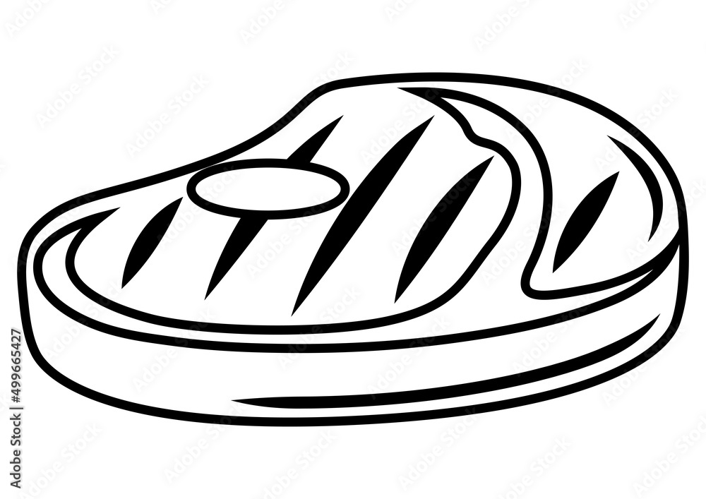 Illustration of grilled ribeye steak. Bbq product. Stylized kitchen and restaurant menu. Illustration of grilled ribeye steak. Bbq product. Stylized kitchen and restaurant menu.