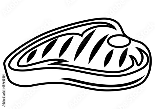 Illustration of grilled potterhouse steak. Bbq product. Stylized kitchen and restaurant menu.