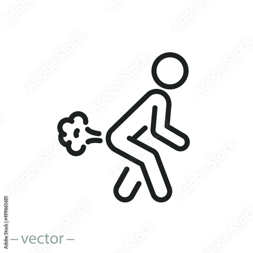 farting man icon, bloating and bad smell, gastroenterology problem,  skunk person, thin line symbol on white background - editable stroke vector illustration