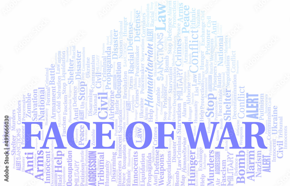 Face Of War word cloud. Vector made with the text only. Face Of War word cloud. Vector made with the text only.