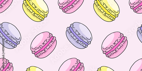 Colored macaroons, vector seamless pattern in the style of doodles, hand-drawn