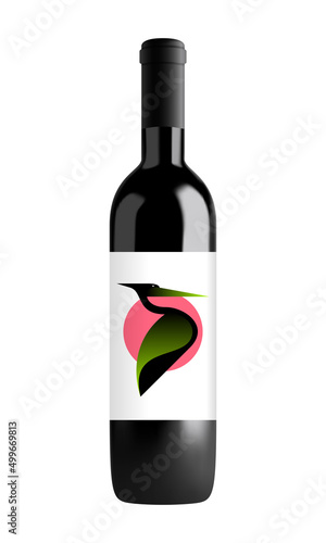 Vector wine bottle in mesh gradient style. Editable color