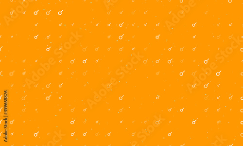 Seamless background pattern of evenly spaced white astrological connection symbols of different sizes and opacity. Vector illustration on orange background with stars