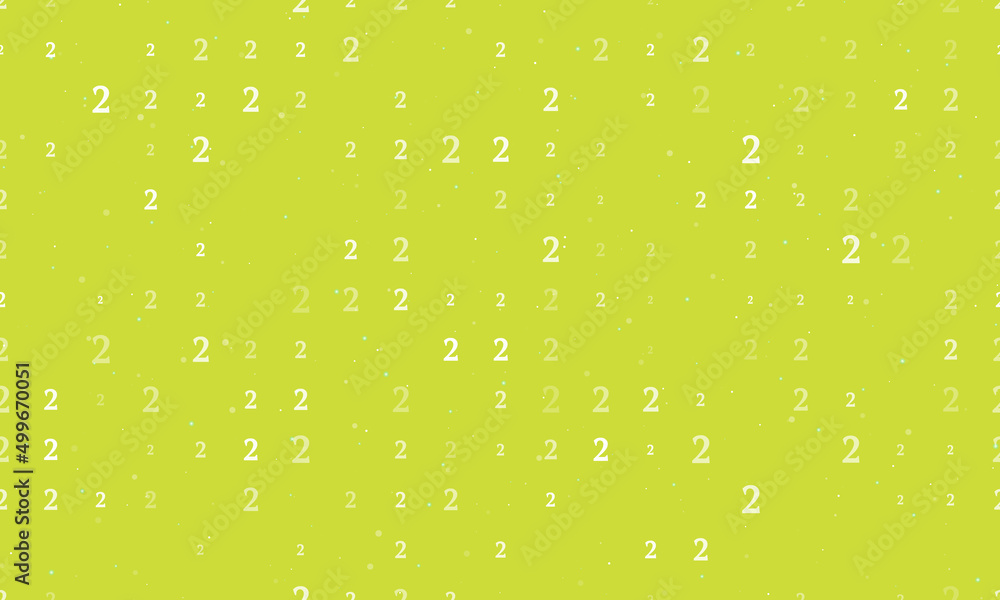 Seamless background pattern of evenly spaced white number two symbols of different sizes and opacity. Vector illustration on lime background with stars Seamless background pattern of evenly spaced white number two symbols of different sizes and opacity. Vector illustration on lime background with stars