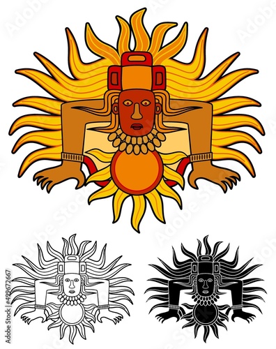 Central or South American sun god design with bonus variations