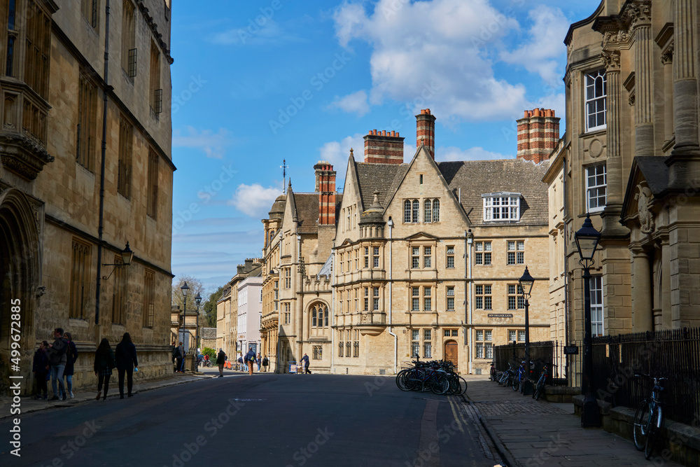 OXFORD, UK - April 13, 2021. Oxford University street, Oxford, England.