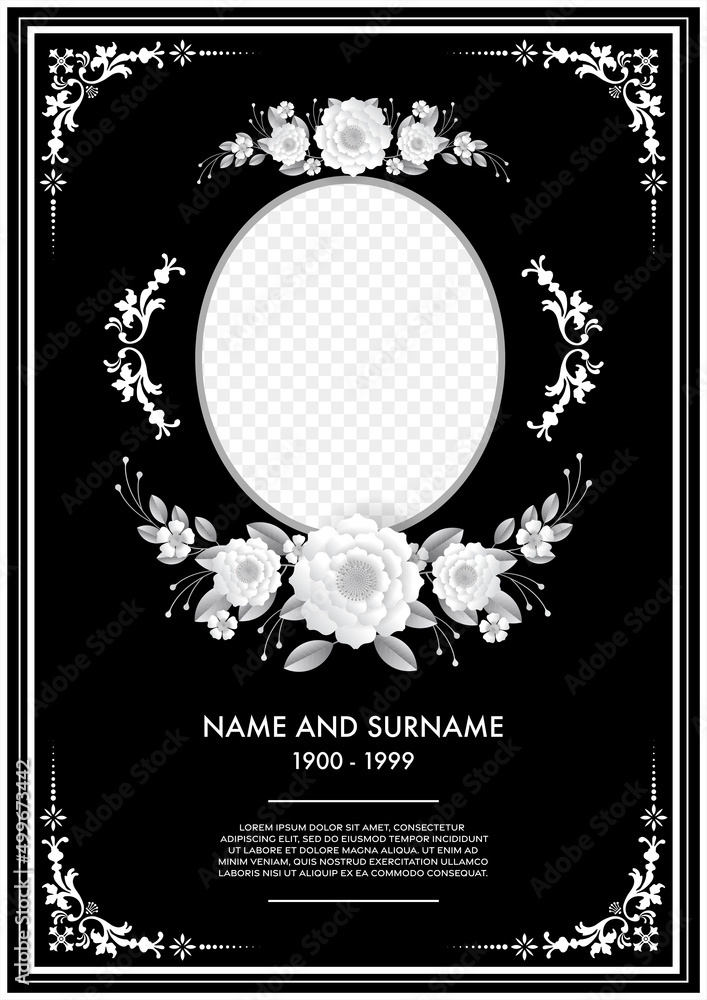 Memorial & Funeral Card Templates with flowers paper cut - obrazy, fototapety, plakaty 