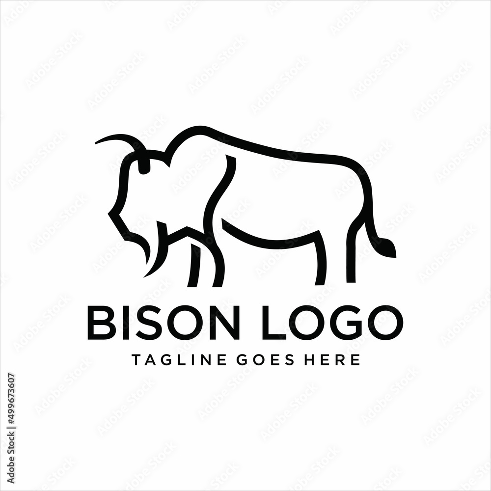 Bison line drawing logo, icon, label. Decorative elements. in trendy line style.
