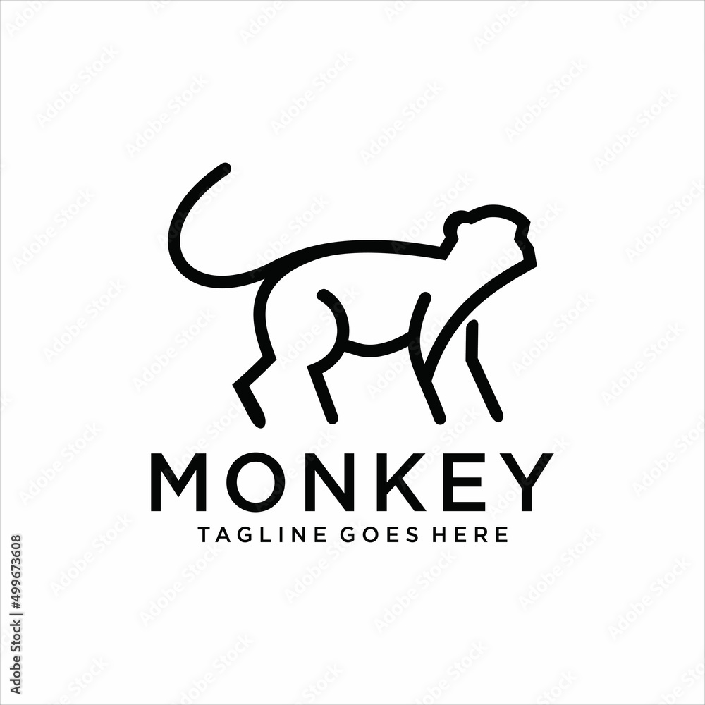 Monkey line drawing logo, icon, label. Decorative elements. in trendy line style.