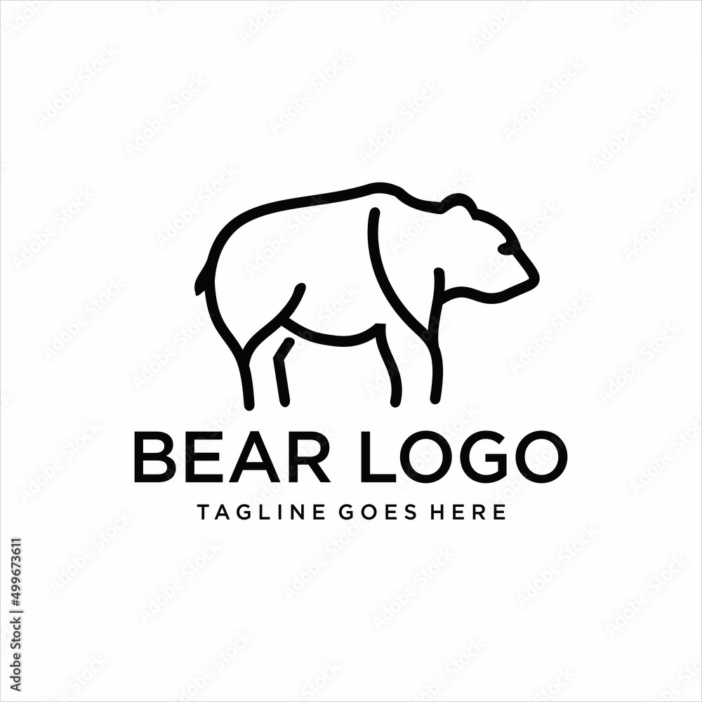 bear line drawing logo, icon, label. Decorative elements. in trendy line style.