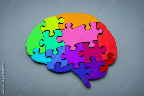 Neurodiversity concept. Brain from colorful puzzle pieces. photo