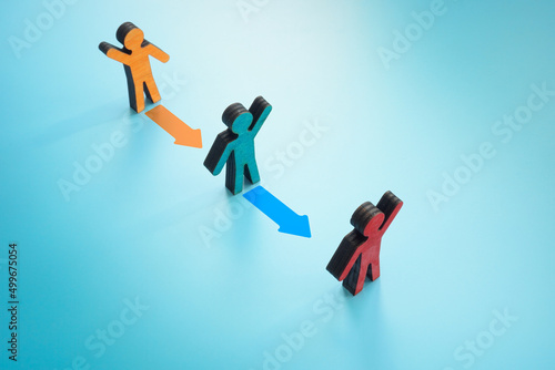 Slika na platnu Figurines and colorful arrows. Leadership Transitions concept.