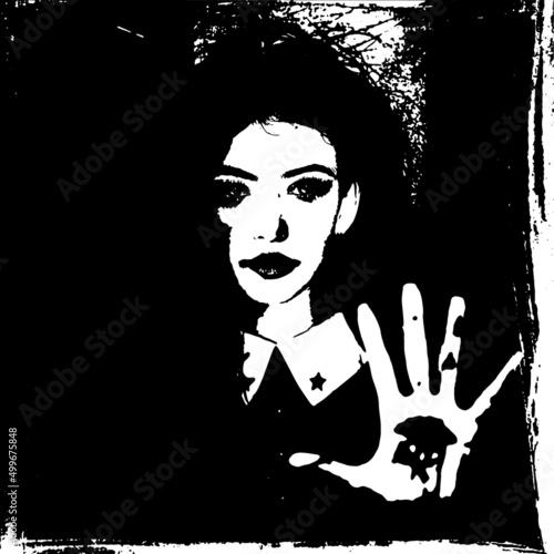 Thought the Darkness / Stylized black and white horror portrait /vector art