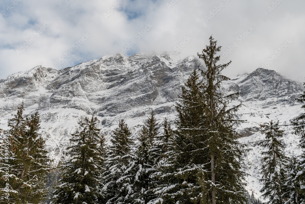 Snow covered alps at the San Bernardino pass in Switzerland
