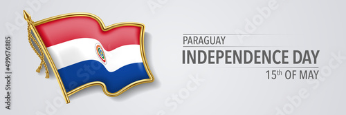 Paraguay happy independence day greeting card, banner with template text vector illustration