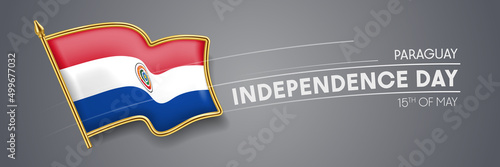 Paraguay independence day vector banner, greeting card.