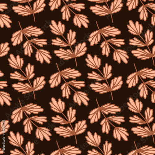 Seamless Floral Pattern with Branches and Leaves. Nature background, sketch, graphic print