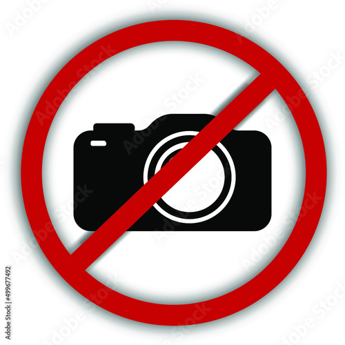 Vector image of a prohibition sign on which the silhouette of a camera is crossed out. It is forbidden to take pictures. (No photo)