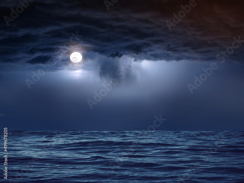moon light on dramatic night cloudy dark sky on sea 