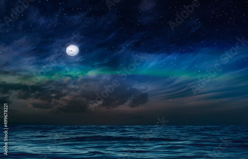 moon on starry sky  bright dark shiny  clear nebula star flares  fall background copy space template © Aleksandr