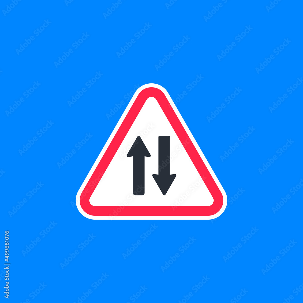 Two Way Traffic Road Sign, Vector Illustration, Isolate On Blue Background Label. EPS10 Two Way Traffic Road Sign, Vector Illustration, Isolate On Blue Background Label. EPS10