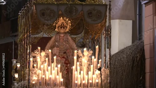 Virgin of the victory of Granada. Procession of holy week in spain, spain, andalucia, sevilla, malaga and granada. holidays and religious days. Easter of resurrection. High quality 4k footage