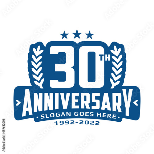 30 years anniversary logo design template. 30th anniversary celebration logotype. Vector illustration.
