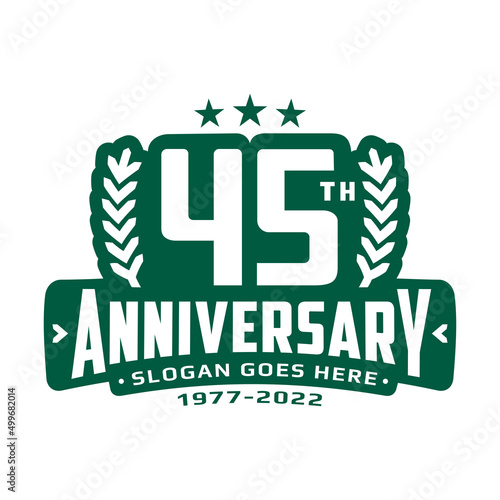 45 years anniversary logo design template. 45th anniversary celebration logotype. Vector illustration.
 photo