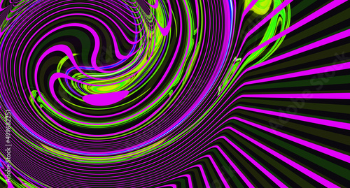 Bright fluid violet  black  neon green textured background. Abstract liquid purple twirl. Rays. Art trippy luxury digital screen. Banner. Template. Virtual Augmented reality. NFT card. XR. Metaverse.