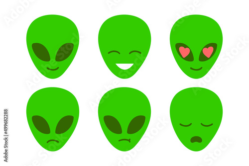 Set of alien emoji icons. Cute cartoon emoticons vector illustration.